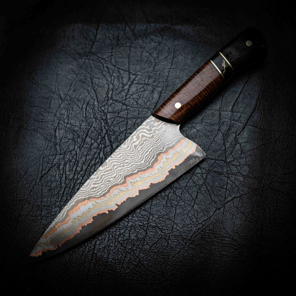 Chef Knife — 52100 Damascus San Mai | Minni Ritchi, TruStone & African Blackwood