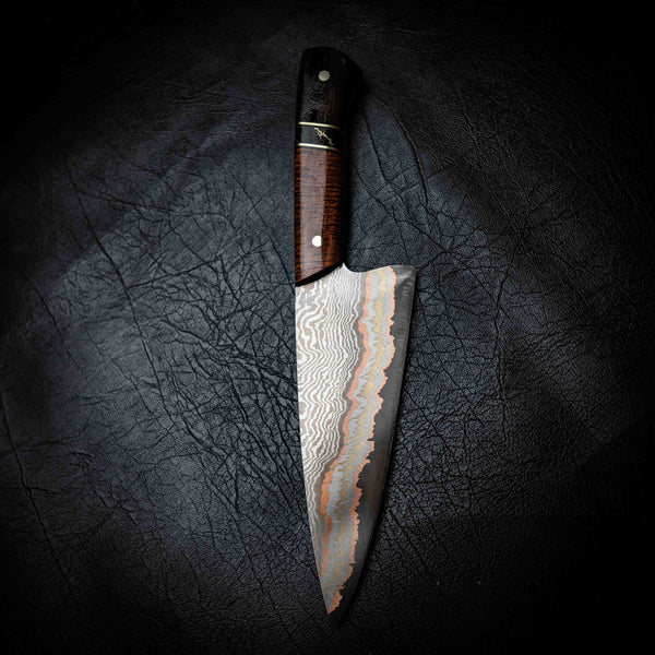 Chef Knife — 52100 Damascus San Mai | Minni Ritchi, TruStone & African Blackwood