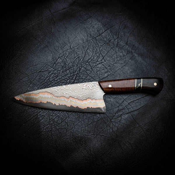 Chef Knife — 52100 Damascus San Mai | Minni Ritchi, TruStone & African Blackwood