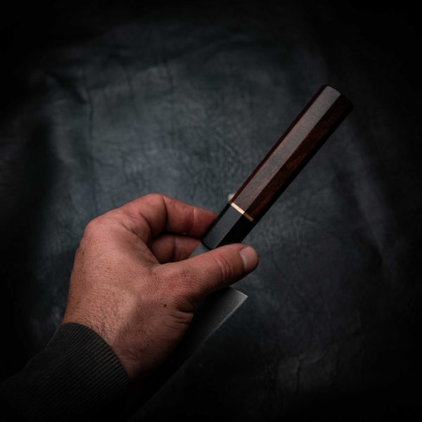 Tanto Kitchen Knife — Arizona Ironwood, Copper & Ebony Wa Handle