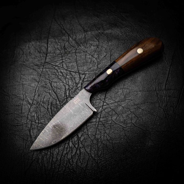 Ergo Skinner — Purple Dyed Birch & Stabilised Walnut