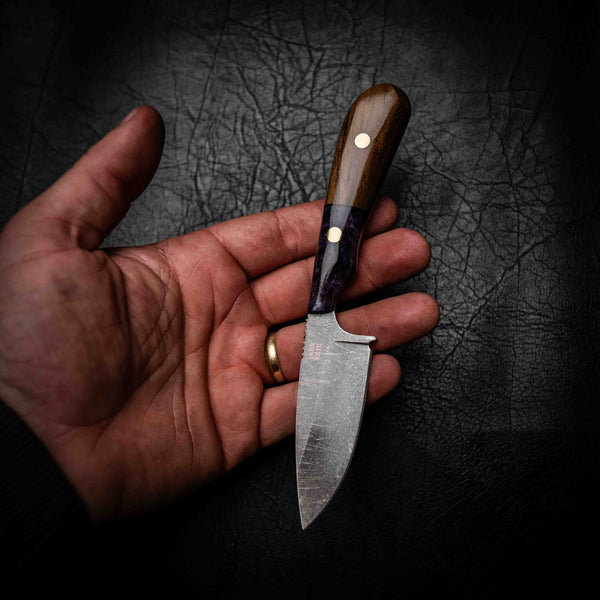 Ergo Skinner — Purple Dyed Birch & Stabilised Walnut