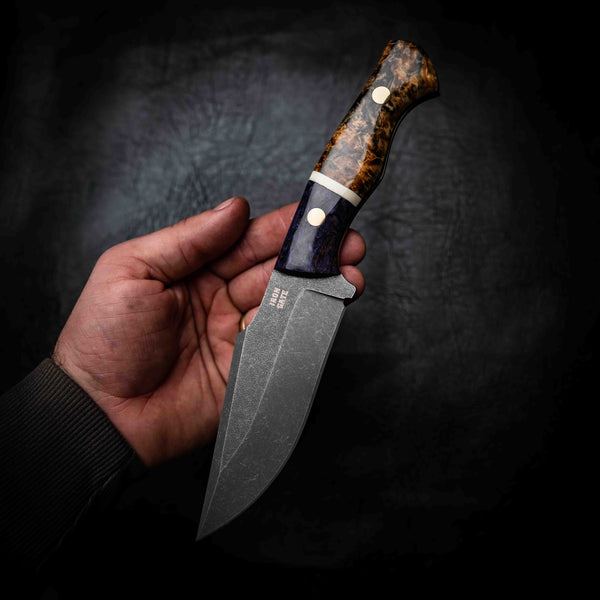 Wide Hunter — Purple Dyed Birch, Bone & Gold Curly Birch