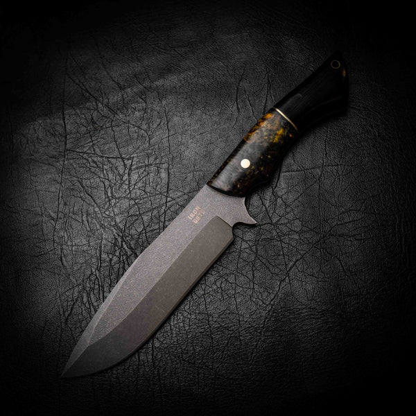 Small Bowie — Yellow Fire Curly Birch & African Blackwood