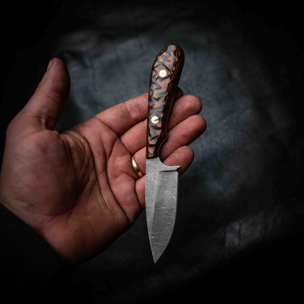 Ergo Skinner — Orange & Black Layered G10, Rock Face
