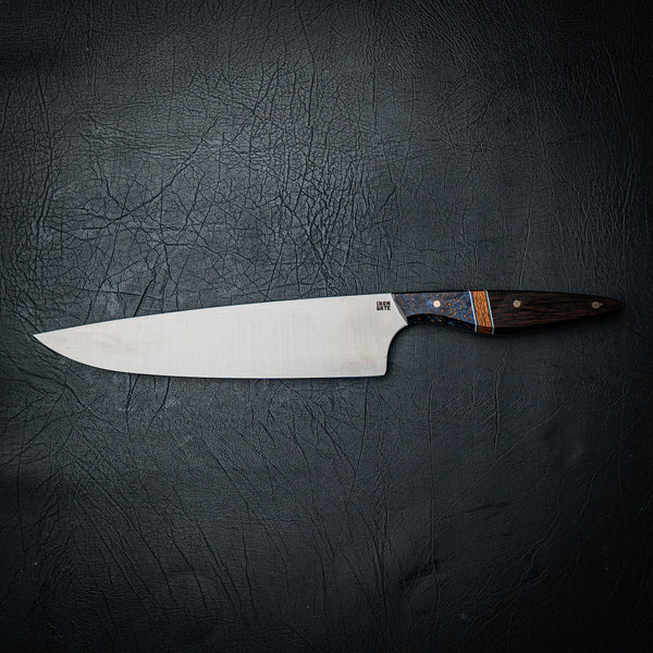 Large Chef Knife – Maple Burl, Yellow Banksia Inlay & Wenge with Brass Pins