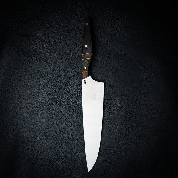 Large Chef Knife – Dyed Maple Burl, Black Palm & Wenge