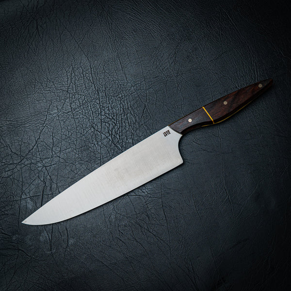 Large Chef Knife – Rosewood with Yellow G10 Liner & Spacer