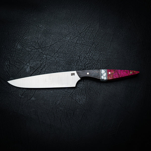 Small Chef Knife – African Blackwood, White Trustone & Pink Dyed Birch