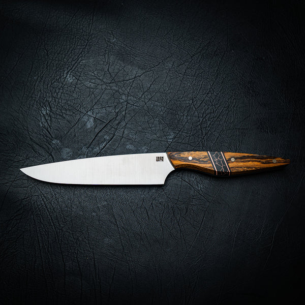 Small Chef Knife – Arizona Ironwood with Copper Trustone & Copper Spacers