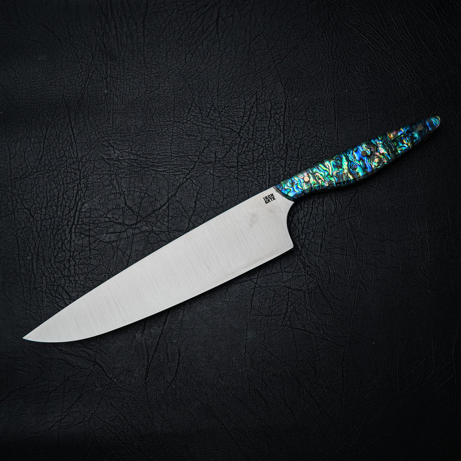 Large Chef Knife – Full Abalone Handle — Iron Gate Knives | Handmade in Australia