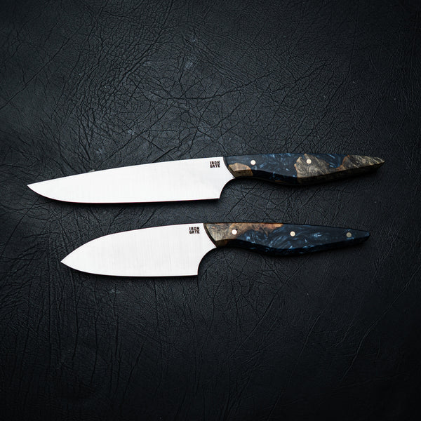 Kitchen Series 2-Piece Set – Blue Swirl Epoxy Hybrid & Amboyna Burl