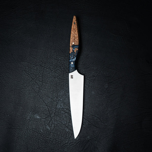 Small Chef Knife – Golden Amboyna Burl & Blue Epoxy Hybrid