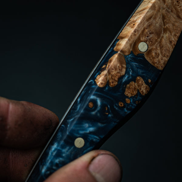 Small Chef Knife – Golden Amboyna Burl & Blue Epoxy Hybrid