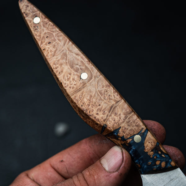 Small Chef Knife – Golden Amboyna Burl & Blue Epoxy Hybrid
