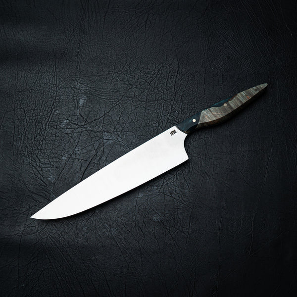Large Chef Knife – Curly Maple & Blue Epoxy Hybrid