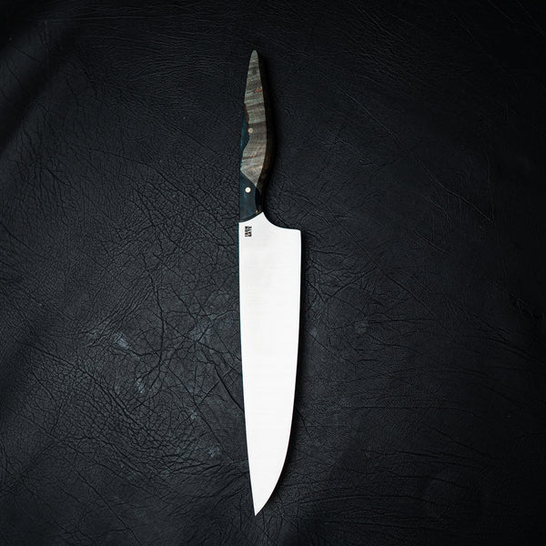 Large Chef Knife – Curly Maple & Blue Epoxy Hybrid