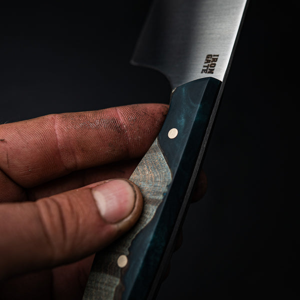 Large Chef Knife – Curly Maple & Blue Epoxy Hybrid
