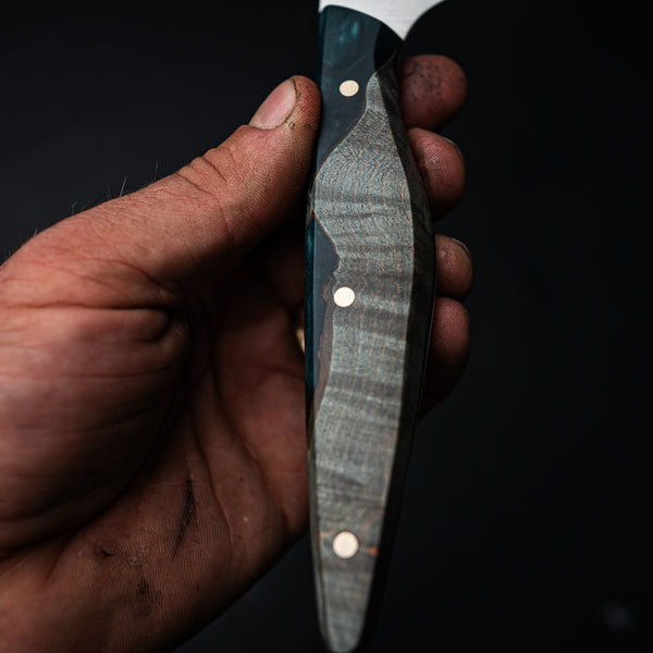Large Chef Knife – Curly Maple & Blue Epoxy Hybrid