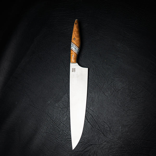 Large Chef Knife – Figured Tasmanian Oak with Trustone Spacer