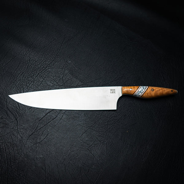 Large Chef Knife – Figured Tasmanian Oak with Trustone Spacer