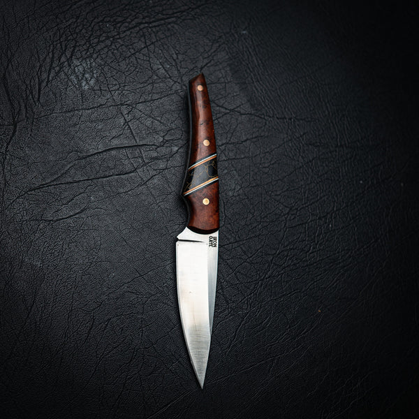 EDC Knife – Jarrah Burl with Trustone & Brass Spacers (N690 Steel)