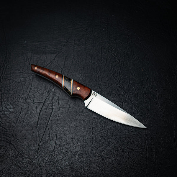 EDC Knife – Jarrah Burl with Trustone & Brass Spacers (N690 Steel)