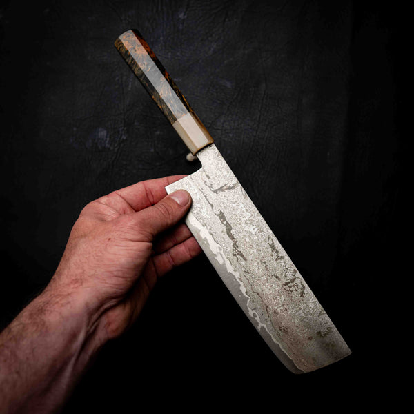 M390 San Mai Nakiri, Stabilised & Dyed Birch