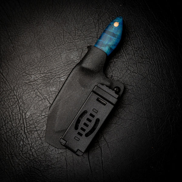 EDC Knife – Blue Dyed Curly Maple & Finger Hole Design