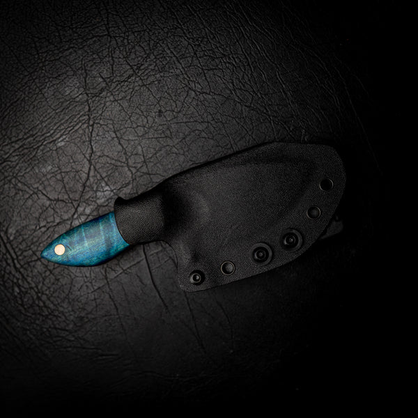 EDC Knife – Blue Dyed Curly Maple & Finger Hole Design