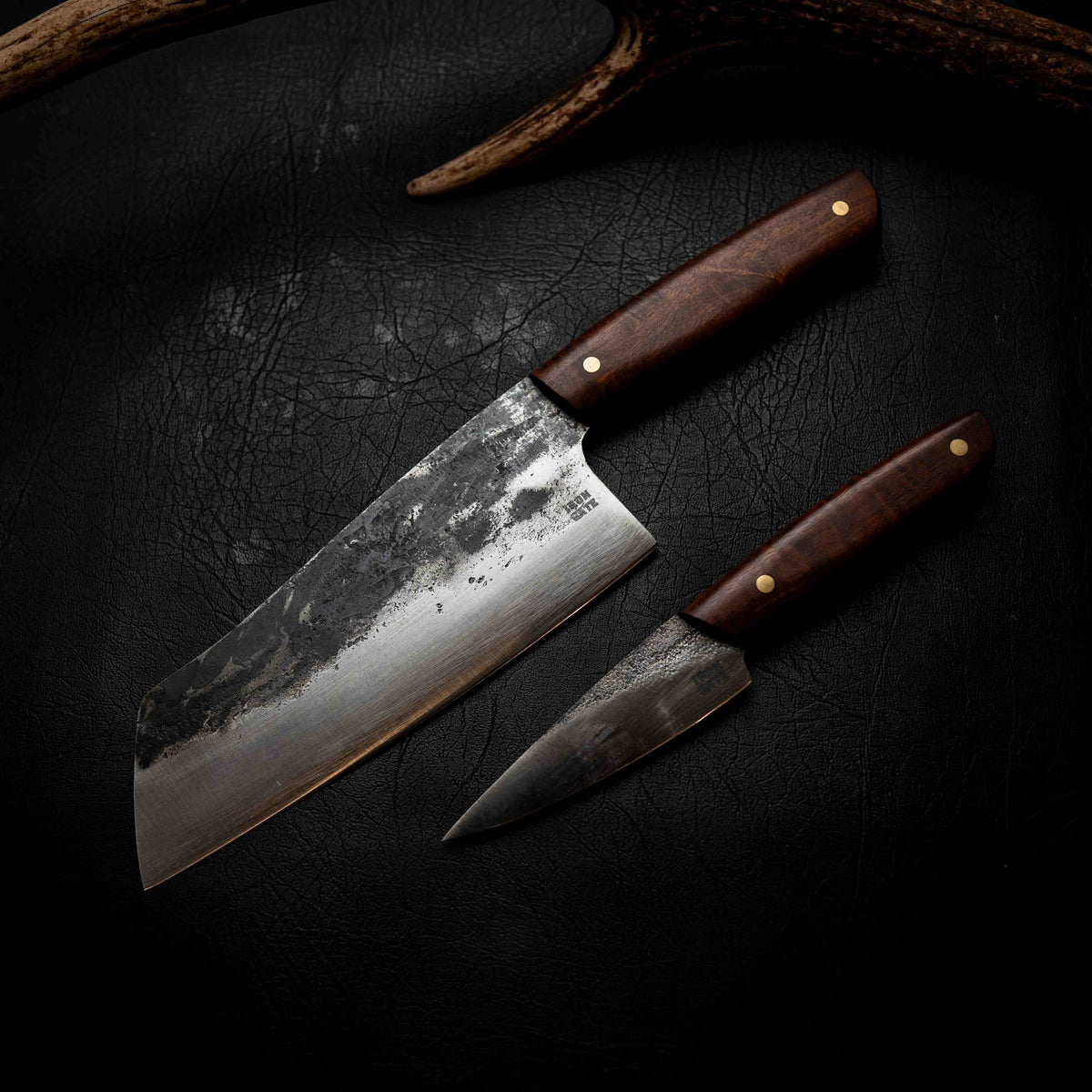 Kitchen Pair | Forged 52100, Full Gidgee — Cleaver & Paring Knife