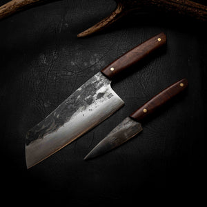 Kitchen Pair | Forged 52100, Full Gidgee — Cleaver & Paring Knife