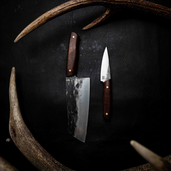 Kitchen Pair | Forged 52100, Full Gidgee — Cleaver & Paring Knife