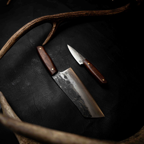 Kitchen Pair | Forged 52100, Full Gidgee — Cleaver & Paring Knife