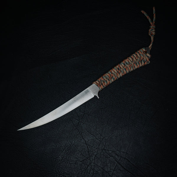 Large Paracord Boning / Fillet Knife — Orange & Green Camo (Nitro-V Stainless)