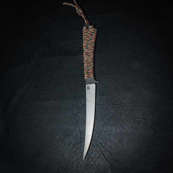 Large Paracord Boning / Fillet Knife — Orange & Green Camo (Nitro-V Stainless)