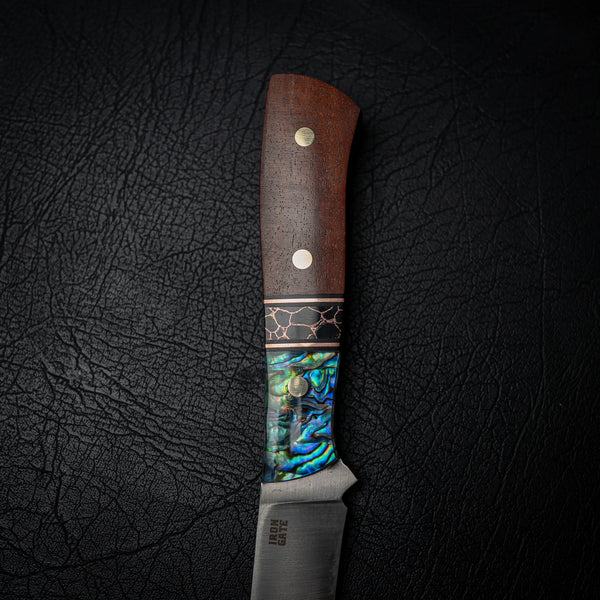 XL Hybrid Boning–Fillet Knife — River Redgum, Brass & Abalone (Nitro-V Stainless)