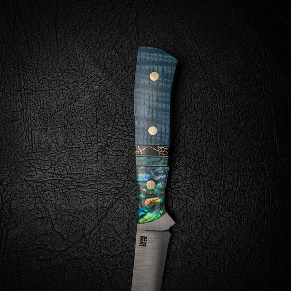 Boning Knife — Blue Curly Maple, Copper & Abalone (Nitro-V Stainless)