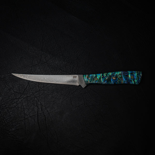 Small Boning–Fillet Hybrid — Abalone Handle (Damascus San Mai)