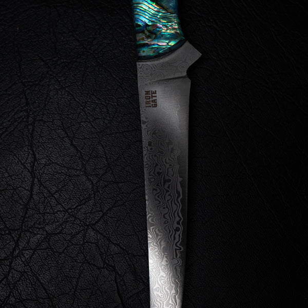 Small Boning–Fillet Hybrid — Abalone Handle (Damascus San Mai)