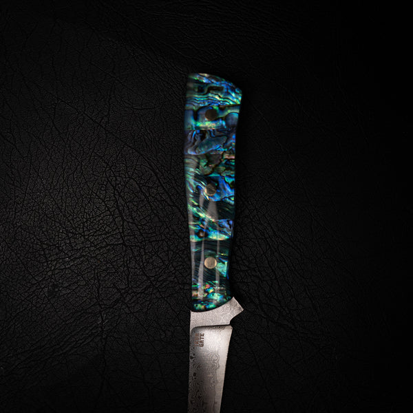 Small Boning–Fillet Hybrid — Abalone Handle (Damascus San Mai)