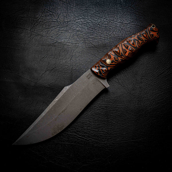 Large Hunter — Black & Orange Layered G10, Rock Face