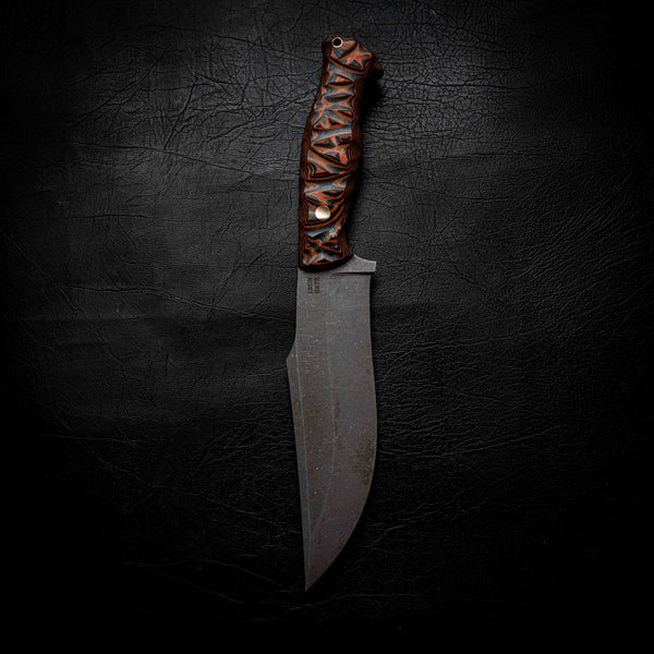 Large Hunter — Black & Orange Layered G10, Rock Face