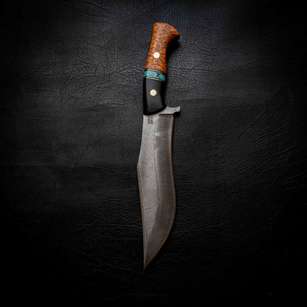Recurve Bowie — Buffalo Horn, Turquoise TruStone, Brass & Afzelia Xylay