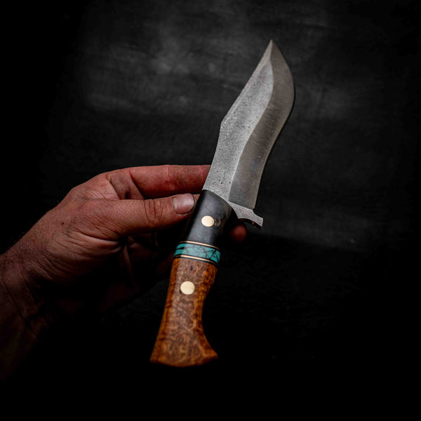 Recurve Bowie — Buffalo Horn, Turquoise TruStone, Brass & Afzelia Xylay