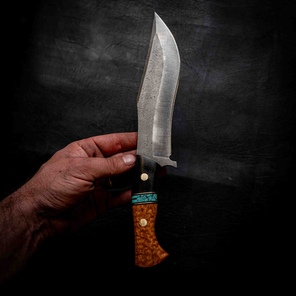 Recurve Bowie — Buffalo Horn, Turquoise TruStone, Brass & Afzelia Xylay