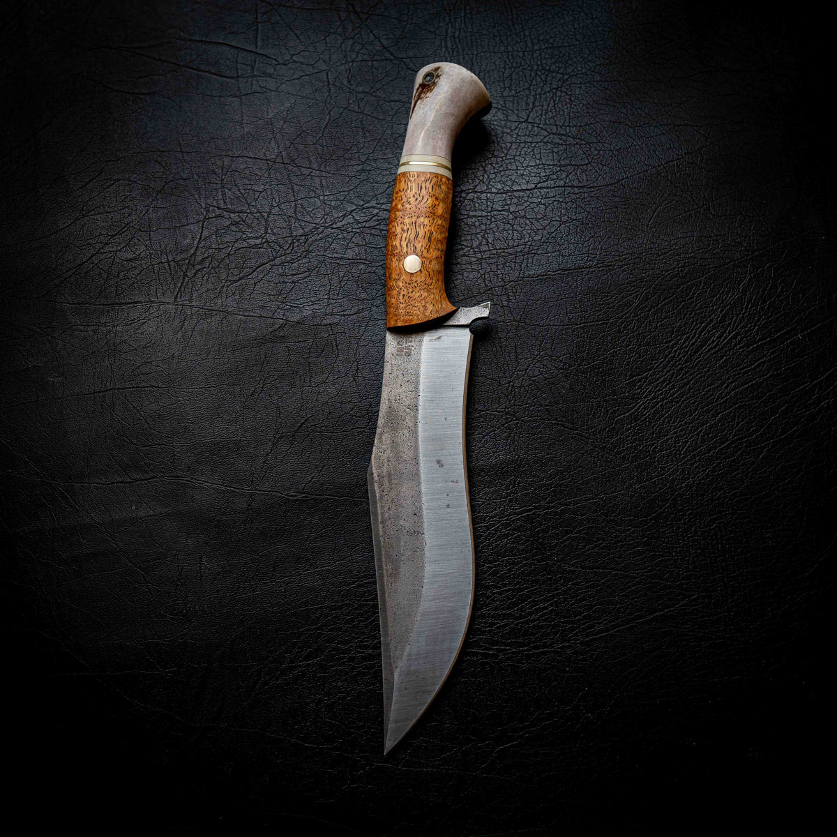 Recurve Bowie — Afzelia Xylay, Brass, Ivory G10 & Deer Antler