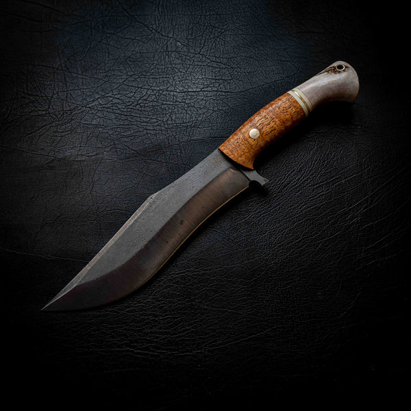 Recurve Bowie — Afzelia Xylay, Brass, Ivory G10 & Deer Antler