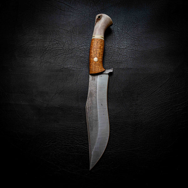 Recurve Bowie — Afzelia Xylay, Brass, Ivory G10 & Deer Antler
