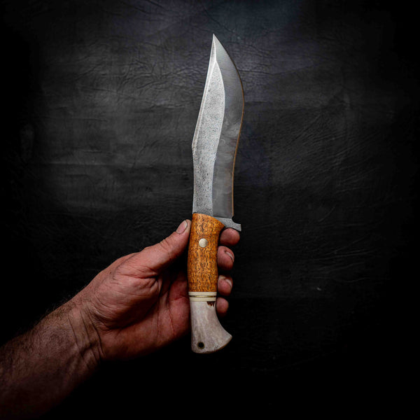 Recurve Bowie — Afzelia Xylay, Brass, Ivory G10 & Deer Antler